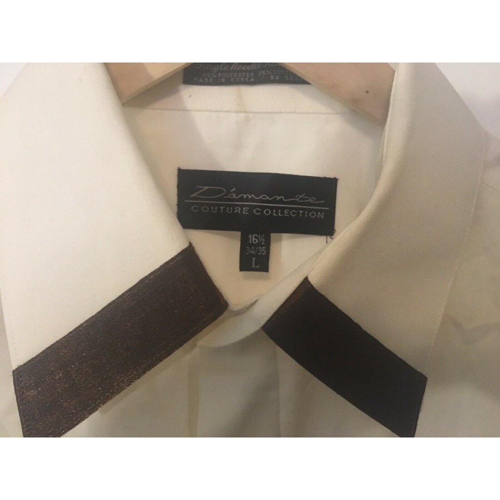 Damant Couture Collection Long Sleeve White Shirt Sz L Button 16 1/2 34/35 Men
